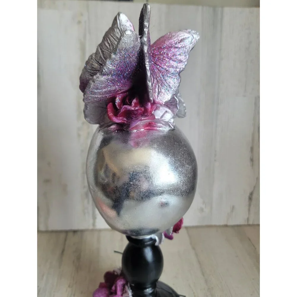 Moonlight Manor unique skull purple pink butterfly glitter‎ Rose Halloween